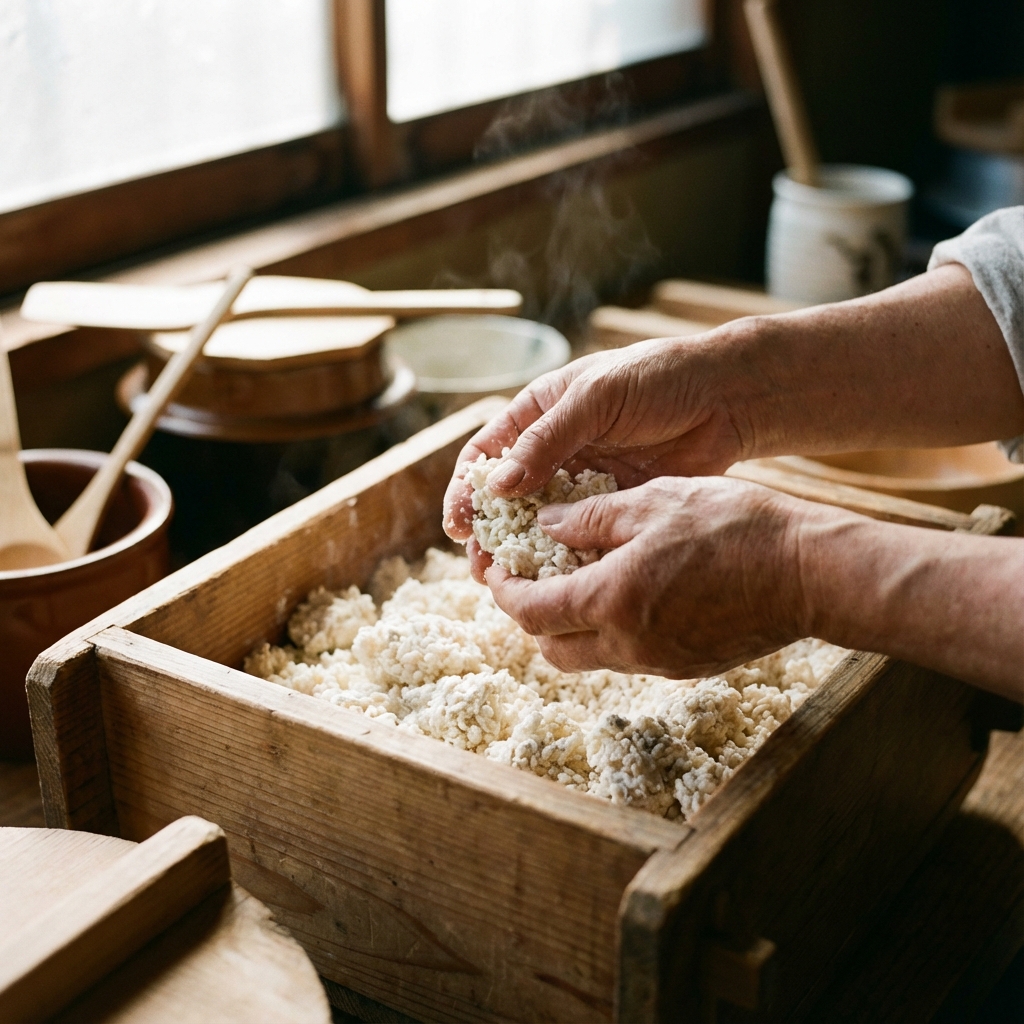 麹の手入れをする様子